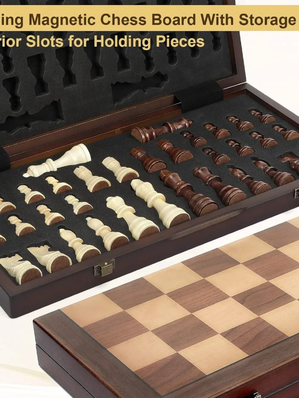 Magnetic Wooden Chess Set for Adults Kids 12'' Chess Board with Handmade Pieces,